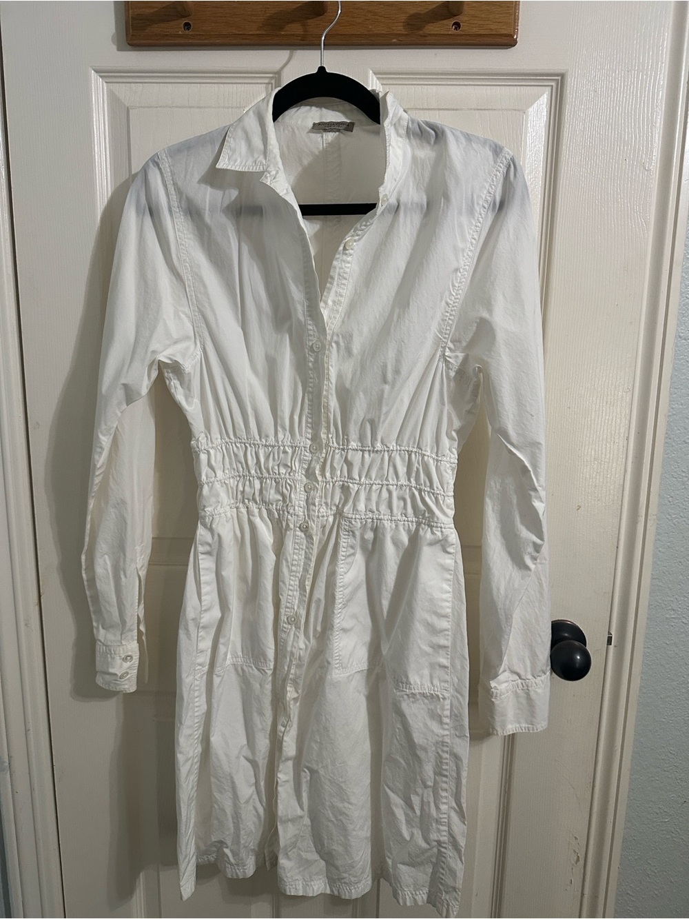 Bottega Veneta White Long-Sleeve Shirtdress with Elastic Waist Detail